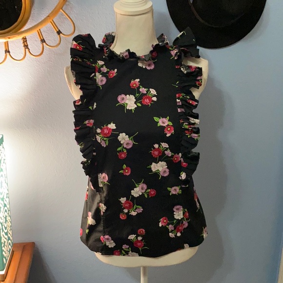 EXPRESS Black Ruffle Sleeveless Top - Floral Size Small - Picture 2 of 9
